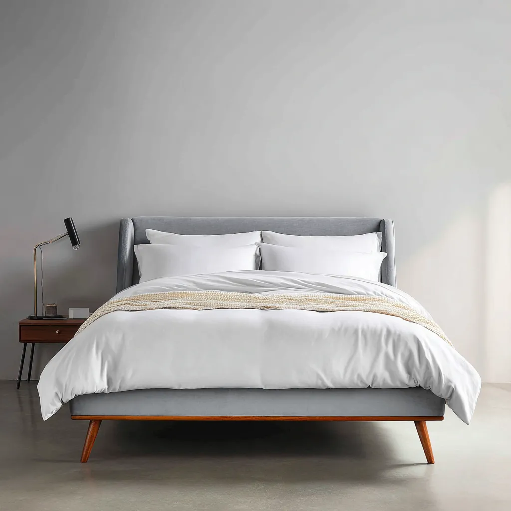 Letto matrimoniale tessuto e legno 200x160x95 cm - grigio - legno naturale - design moderno per camera da letto-villaovae