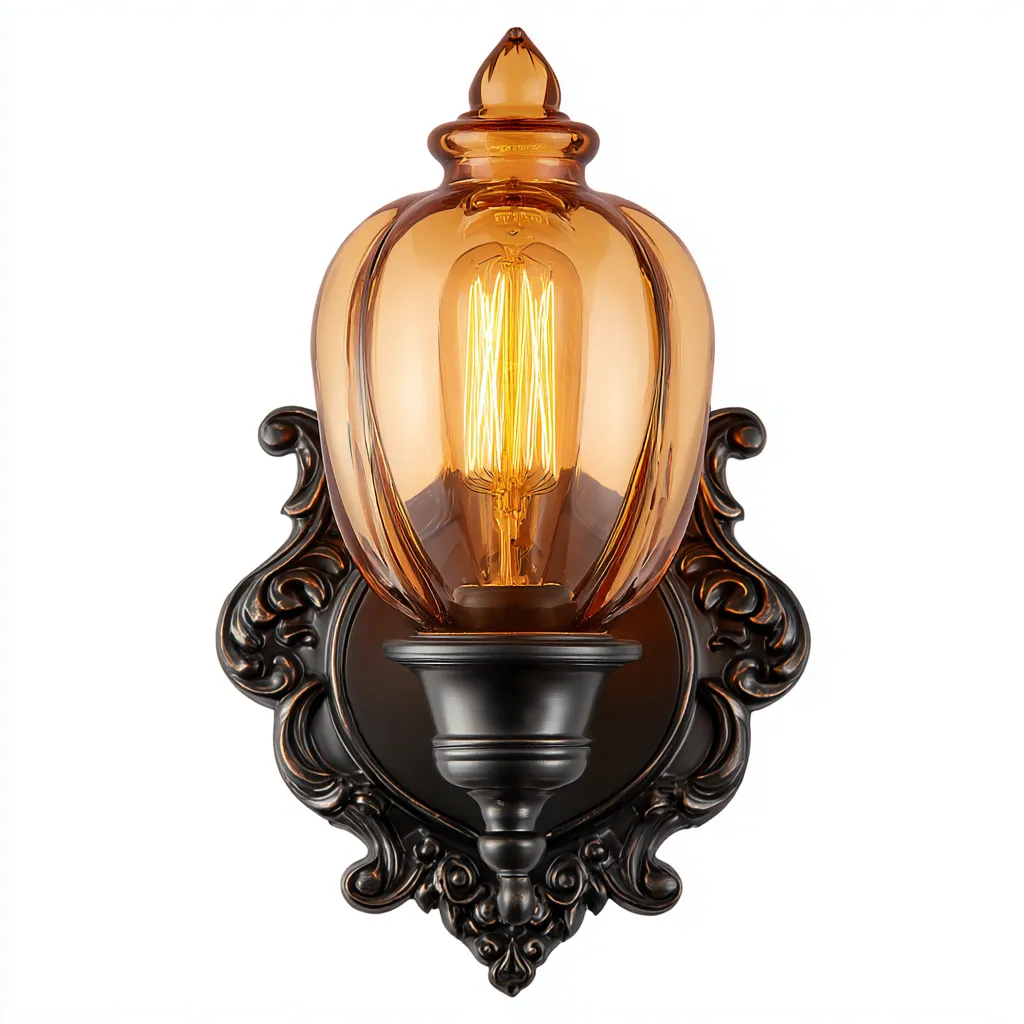 Applique vetro - metallo 20x14x32 cm - ambra - nero - stile classico decorativo per soggiorno-villaovae