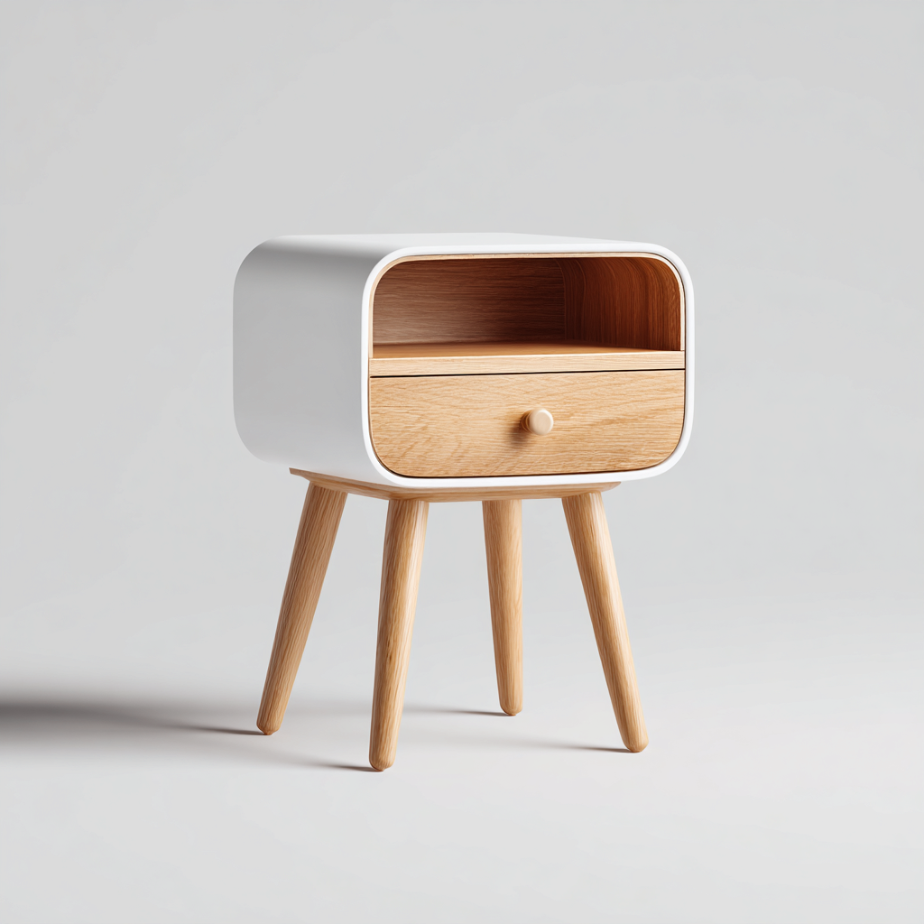 Comodino legno - laccato 46x34x57 cm - bianco - rovere naturale - per camera da letto - design nordico-villaovae