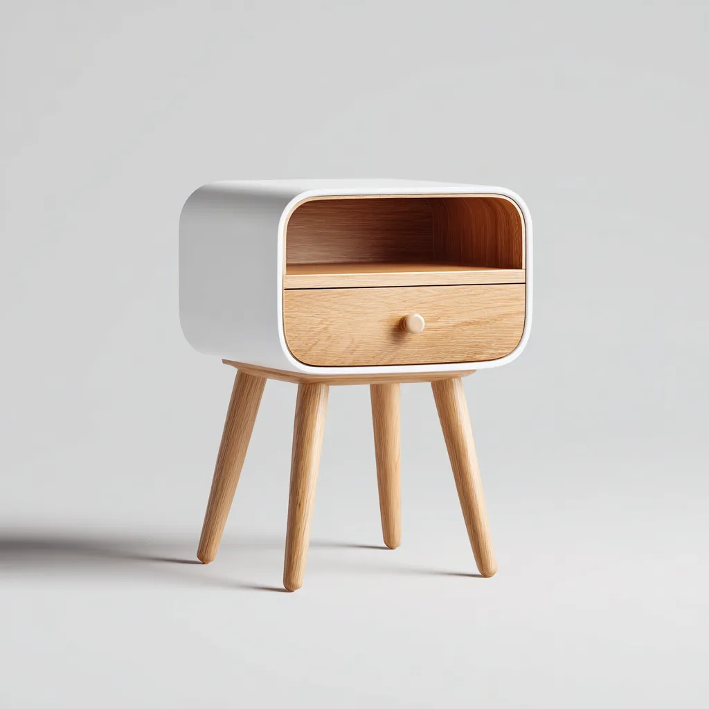 Comodino legno - laccato 46x34x57 cm - bianco - rovere naturale - per camera da letto - design nordico-villaovae