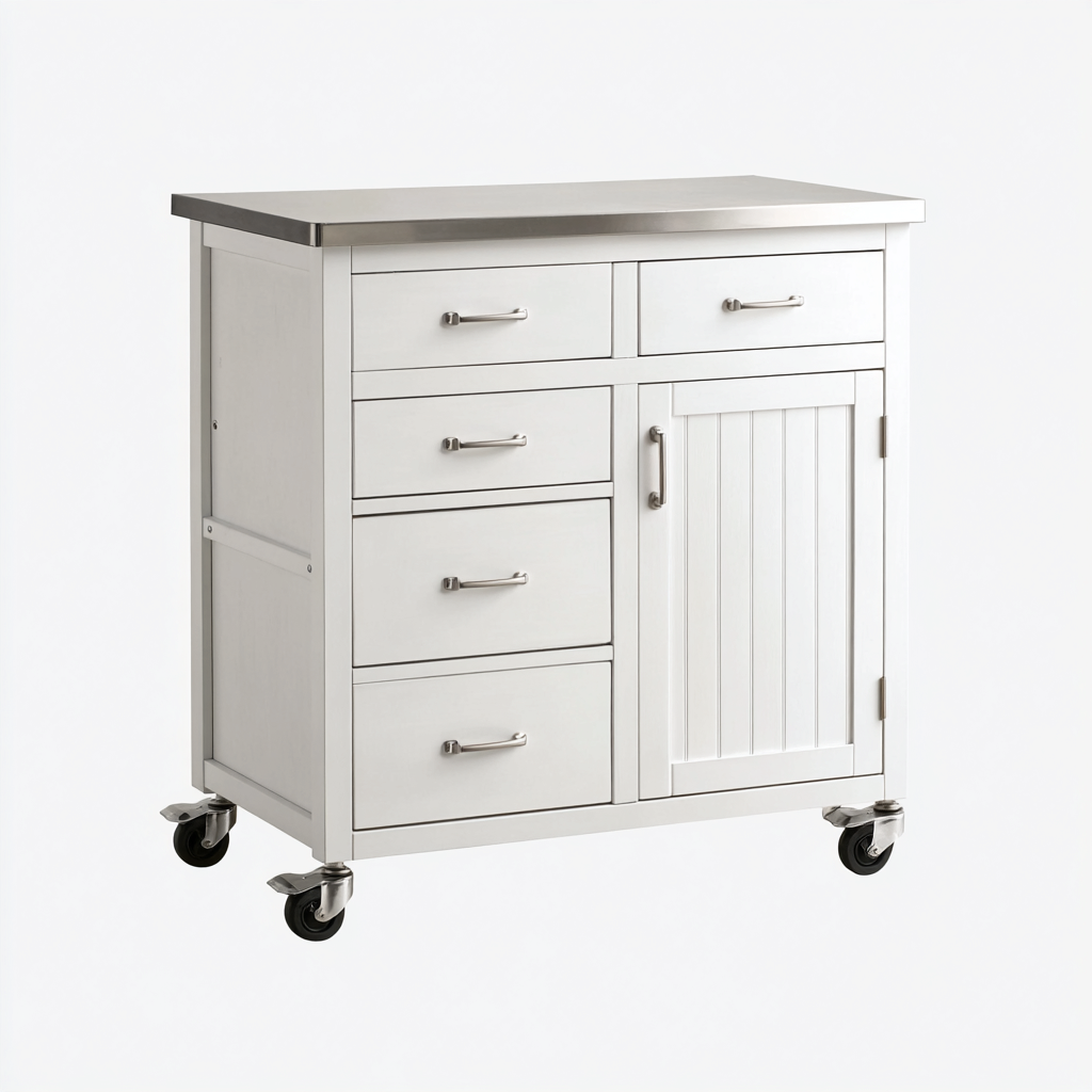 Isola da cucina-legno - acciaio-95x50x90 cm-bianco - acciaio-design moderno per cucina-villaovae