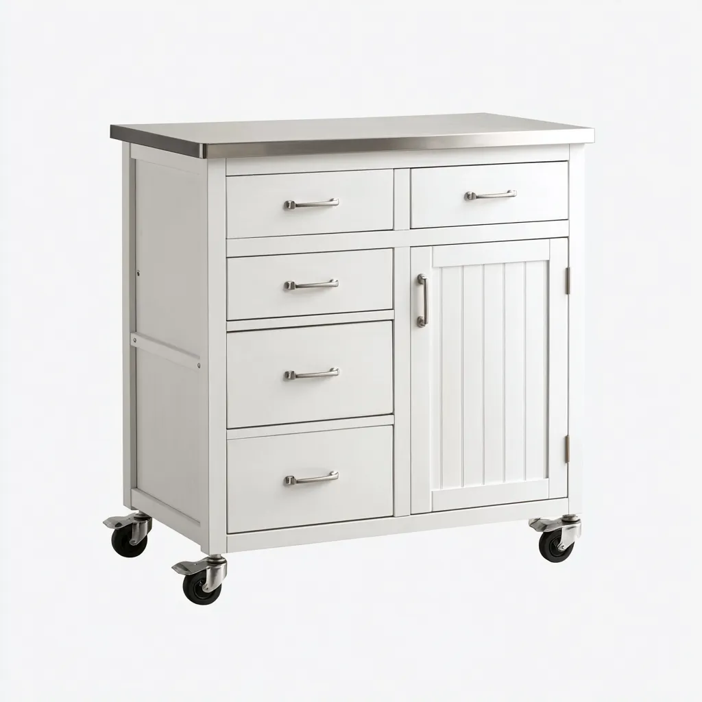 Isola da cucina-legno - acciaio-95x50x90 cm-bianco - acciaio-design moderno per cucina-villaovae