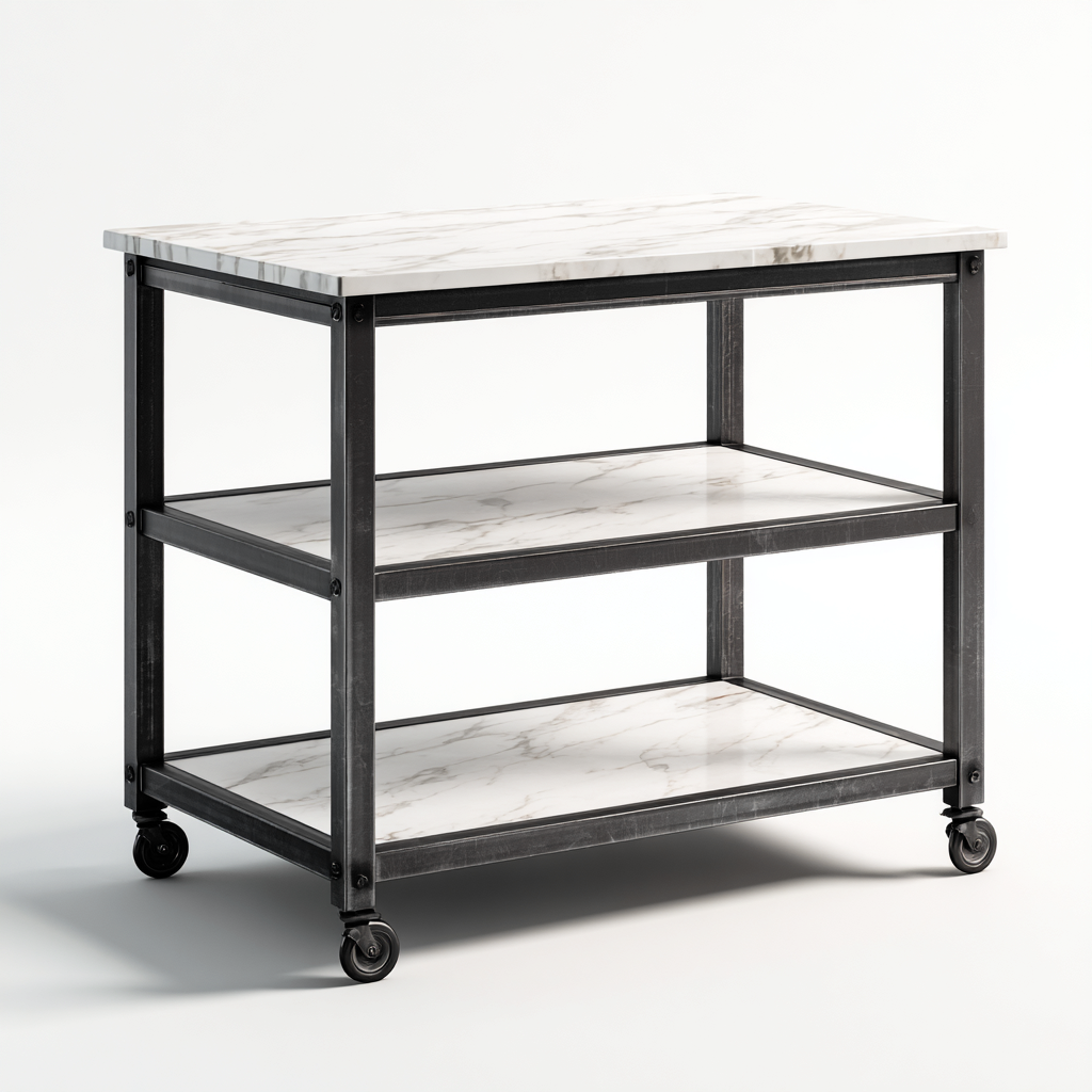 Carrello da cucina metallo marmo 82x46x92 cm - nero - bianco - design moderno adatto alla cucina-villaovae