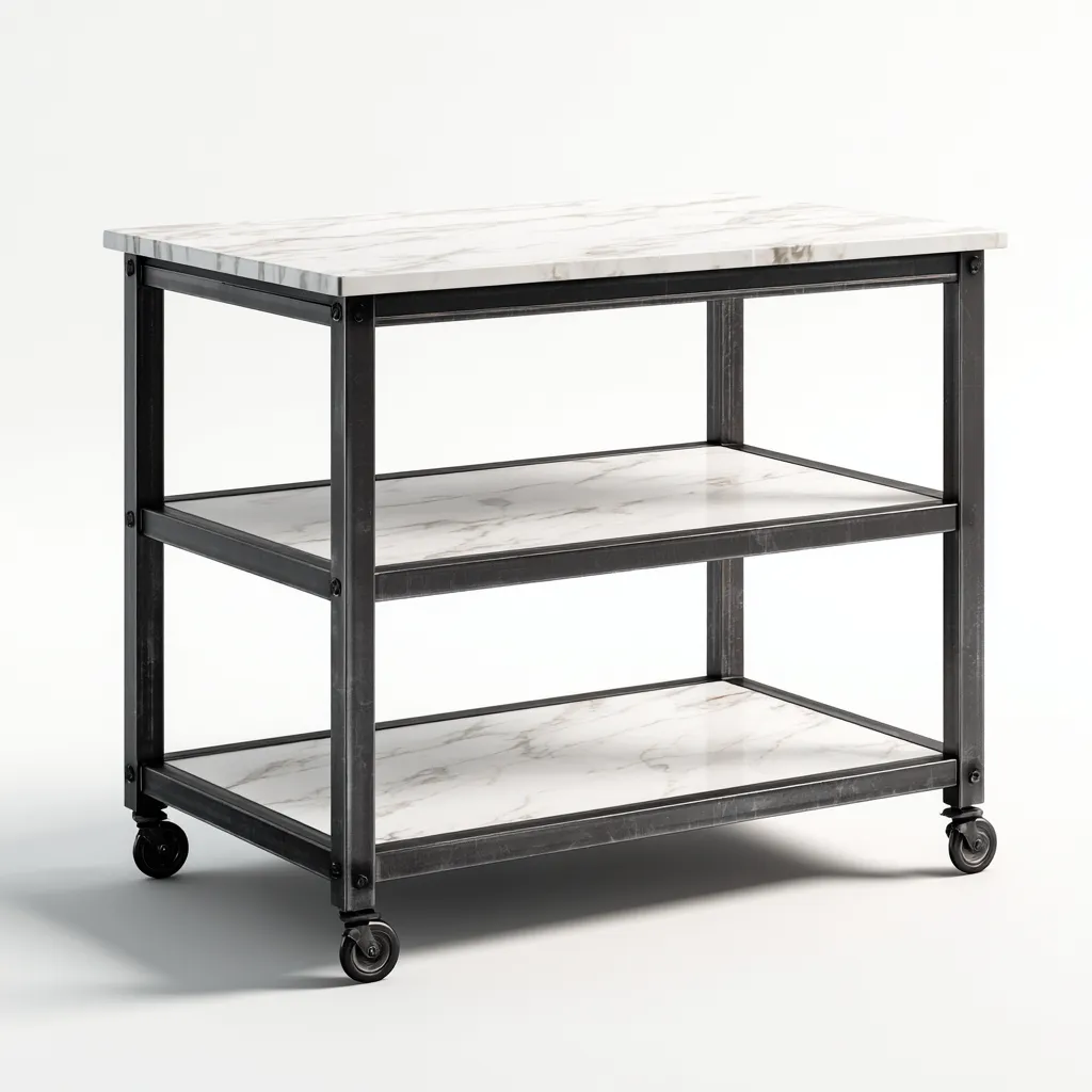 Carrello da cucina metallo marmo 82x46x92 cm - nero - bianco - design moderno adatto alla cucina-villaovae