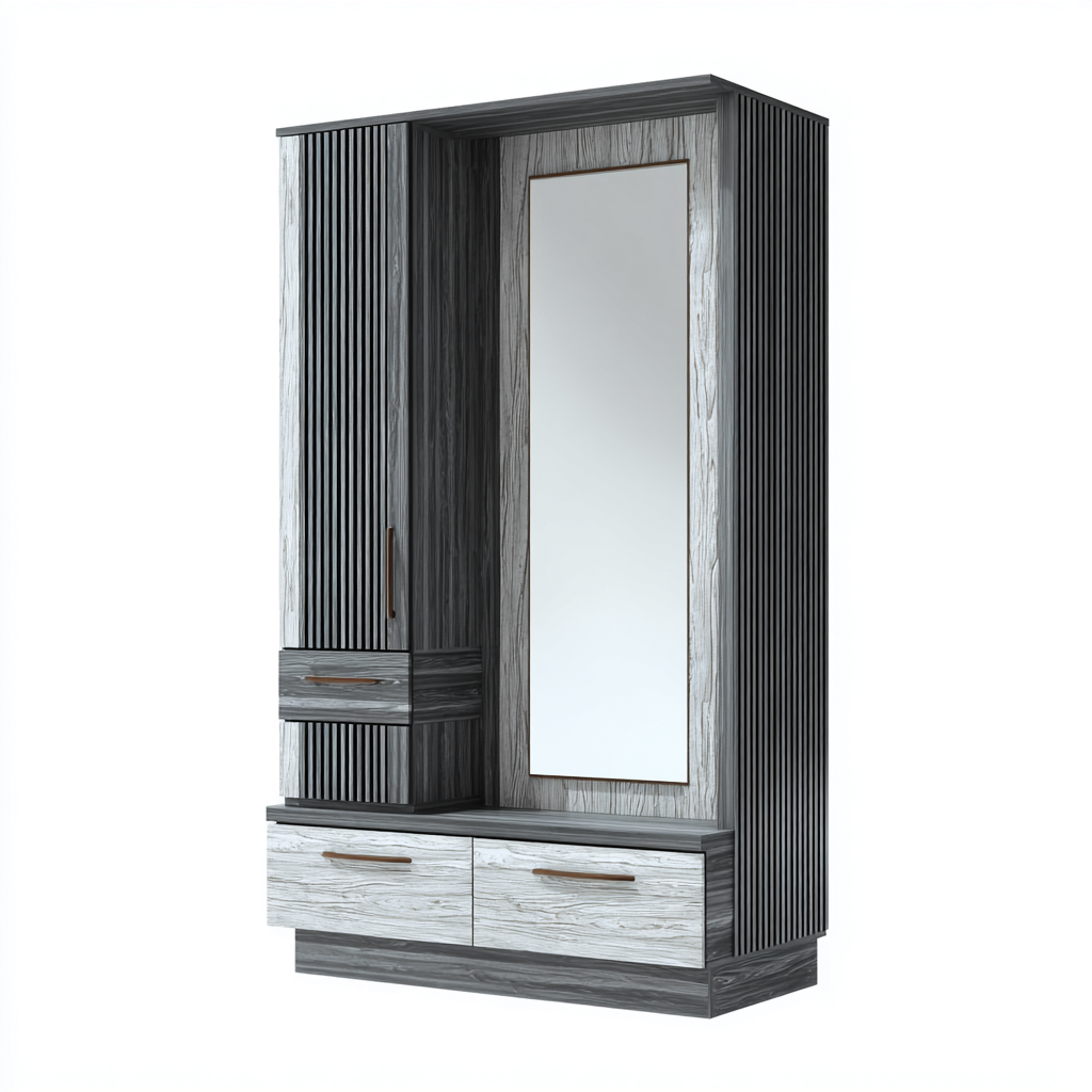 Armadio pannello composito in legno 140x50x200 cm - marrone - grigio - design moderno con specchio per camera da letto-villaovae