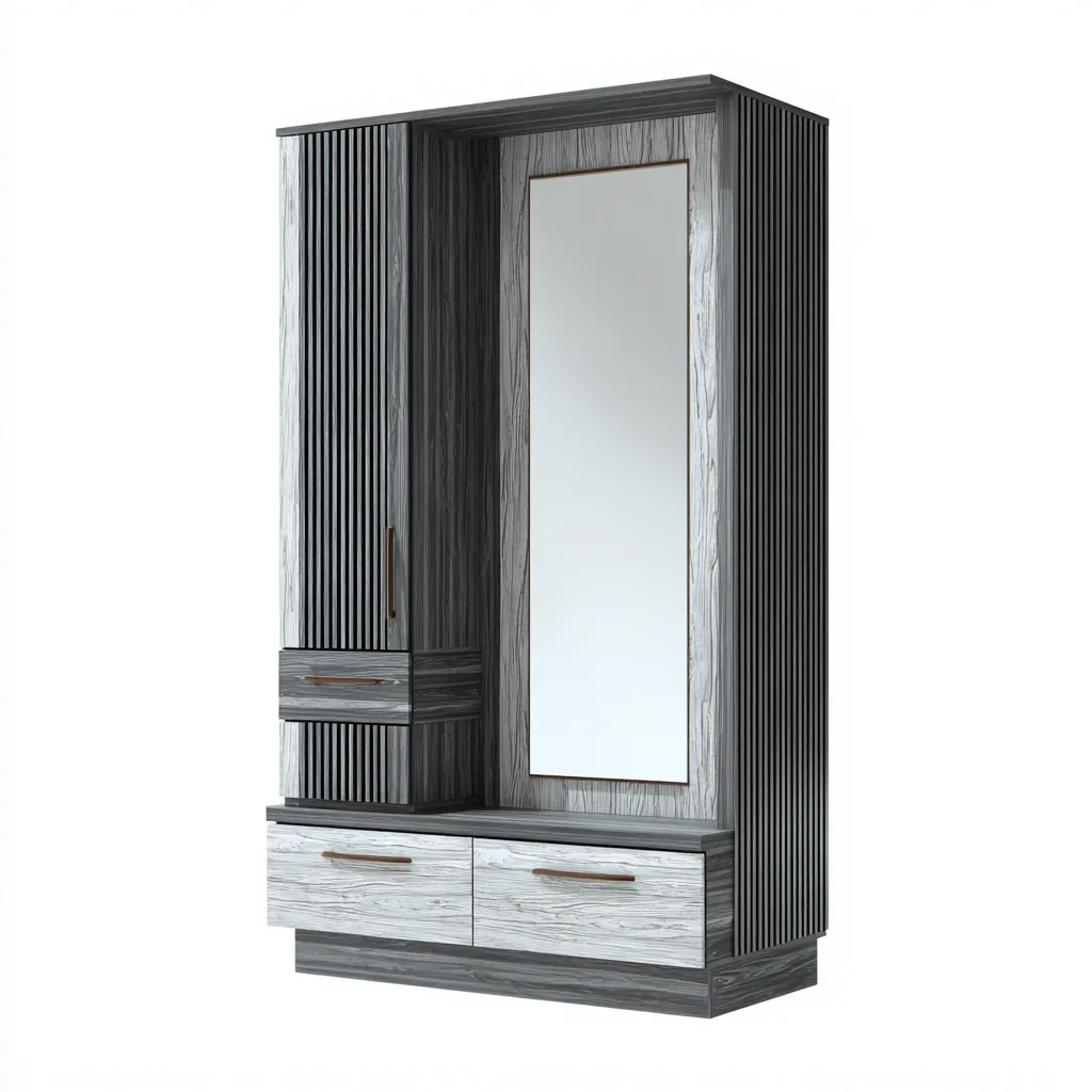 Armadio pannello composito in legno 140x50x200 cm - marrone - grigio - design moderno con specchio per camera da letto-villaovae