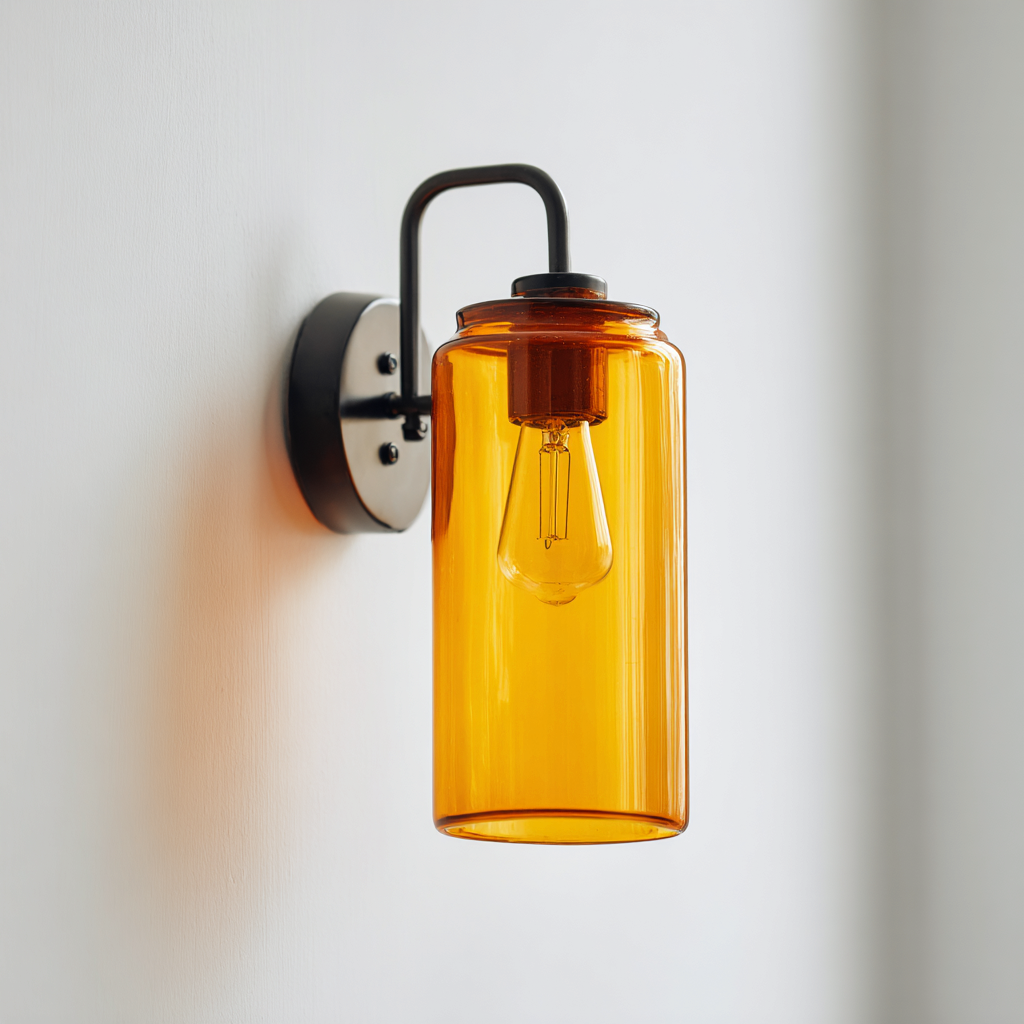 Applique vetro - metallo 18x12x30 cm - ambra - nero - stile moderno per soggiorno-villaovae