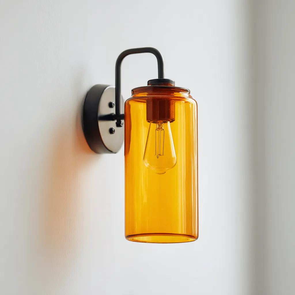 Applique vetro - metallo 18x12x30 cm - ambra - nero - stile moderno per soggiorno-villaovae