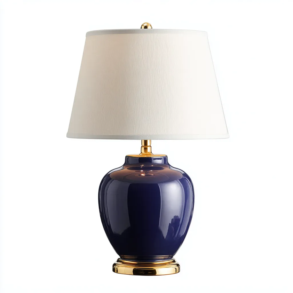 Lampada da tavolo - ceramica - tessuto - metallo - 32x32x51 cm - bianco - blu - oro - design classico - adatta per soggiorno - camera da letto-villaovae