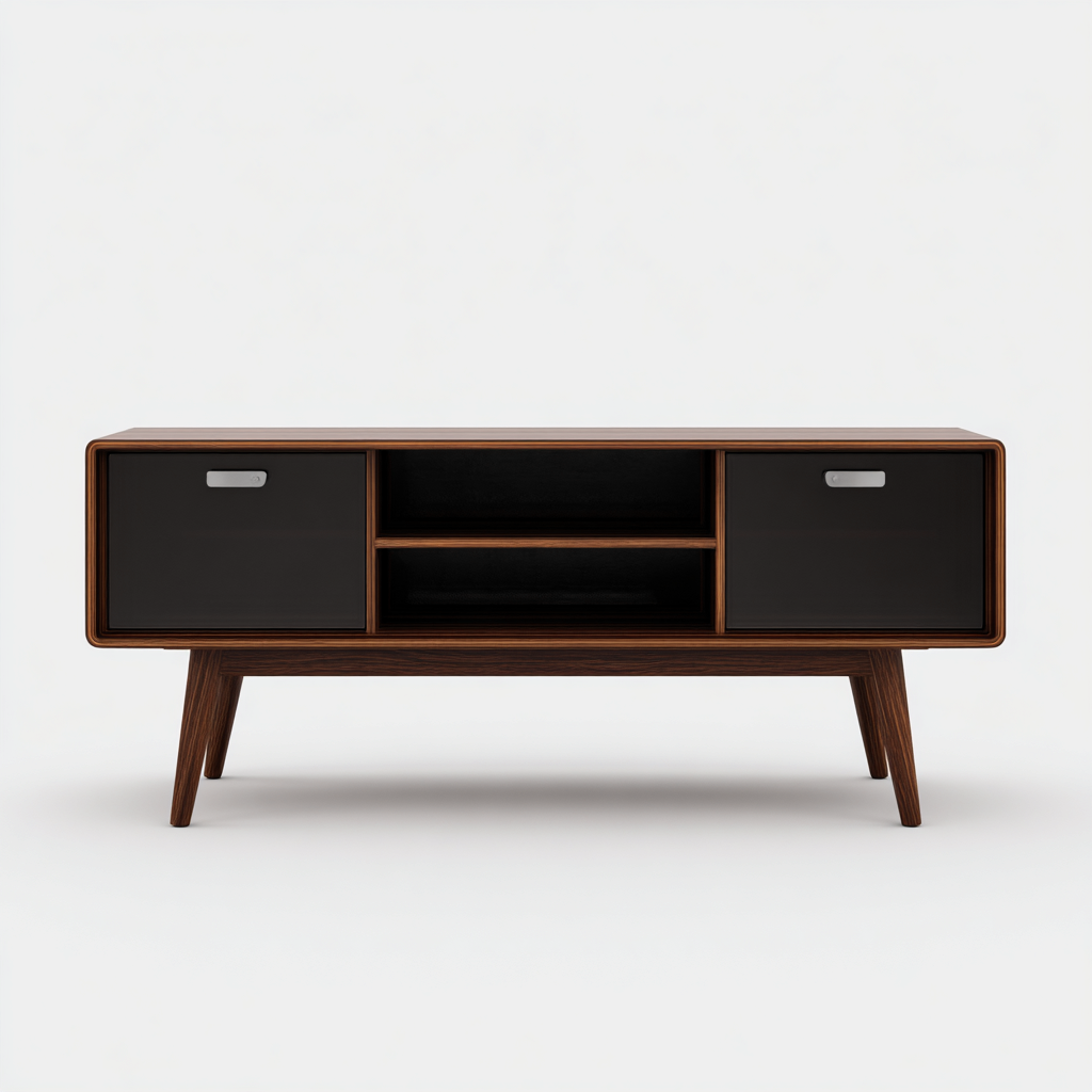 Mobile TV in legno noce scuro con ante frontali 135x40x60 cm - noce scuro - nero - design moderno adatto al soggiorno-villaovae