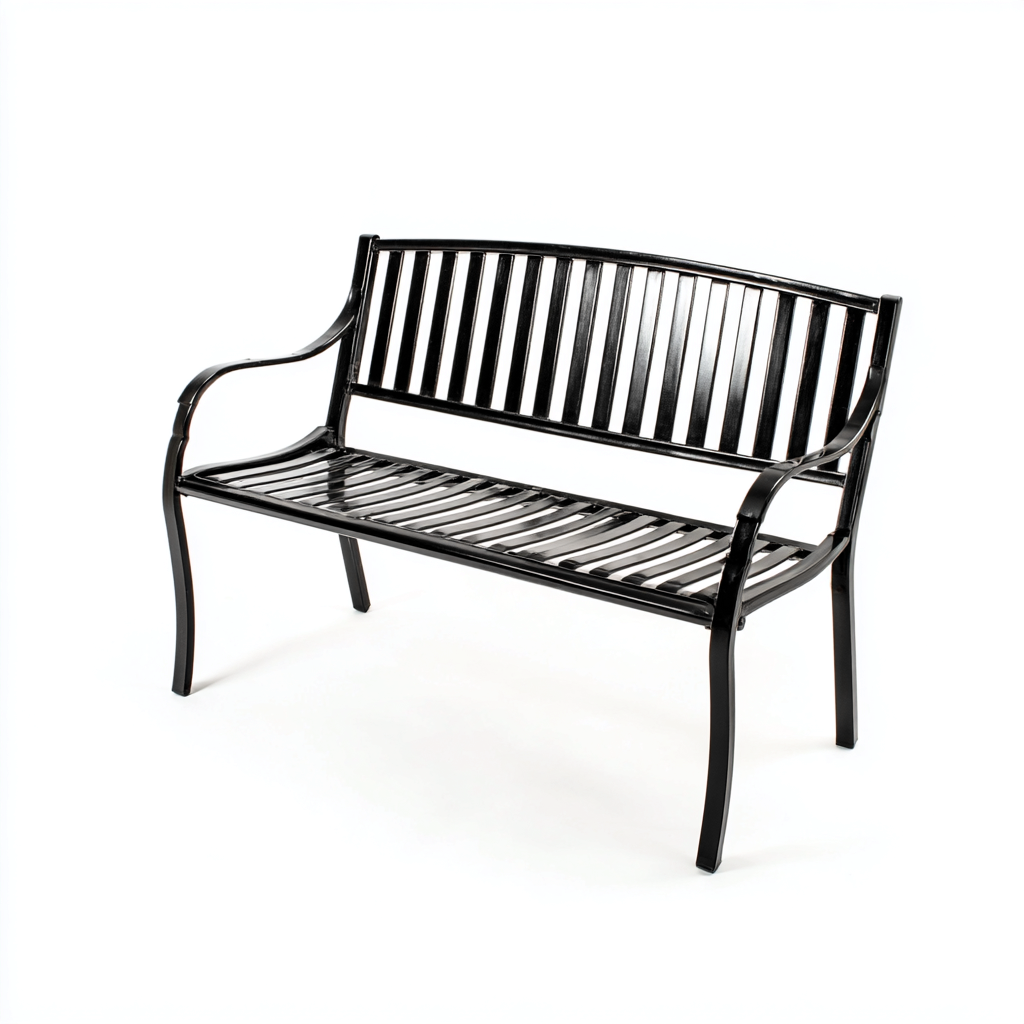 Panca da giardino in metallo 140x60x88 cm - nero - design a doghe - adatta per arredare il giardino-villaovae