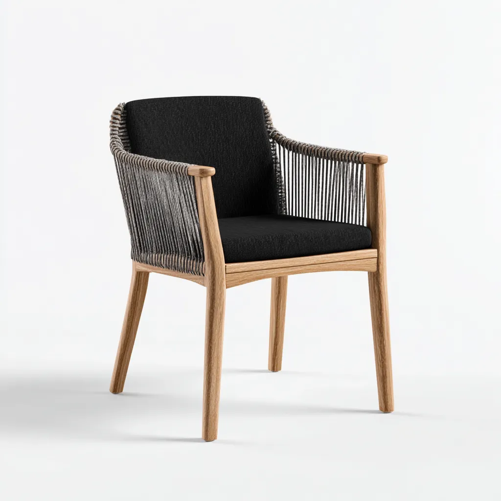 Sedia da giardino corda - legno 54x56x78 cm - nero - per esterni design moderno-villaovae