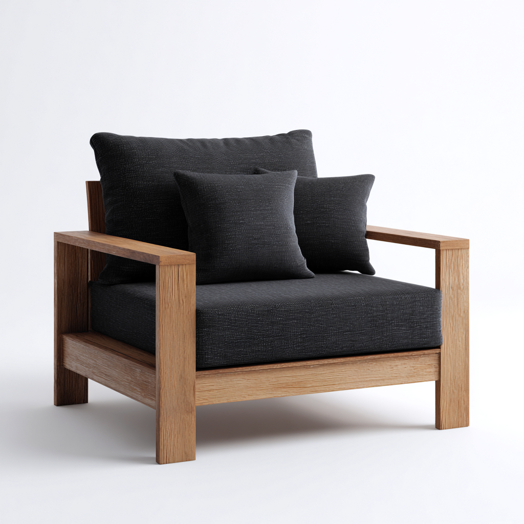 Poltrona da giardino legno - tessuto 86x80x84 cm - nero - design moderno per esterni-villaovae