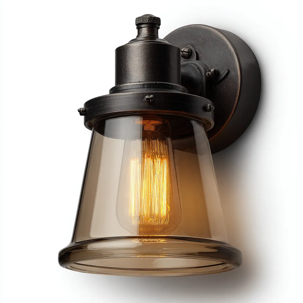 Applique in metallo e vetro 15x15x27 cm - marrone fumé - nero - per interni - design industriale vintage-villaovae