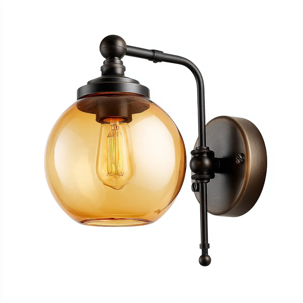 Applique vetro - metallo 18x12x28 cm - ambra - bronzo - design industriale per soggiorno-villaovae