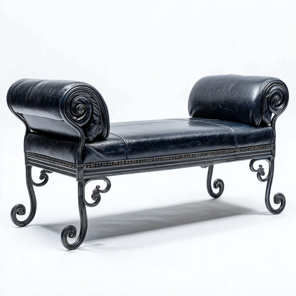 Panca per letto in pelle sintetica con struttura in metallo 125x48x63 cm - nero - stile classico vintage-villaovae