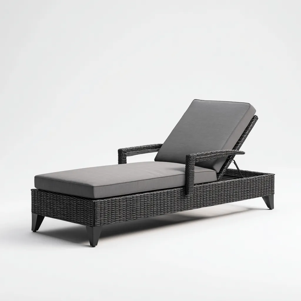 Lettino da sole in rattan sintetico 190x70x40 cm - grigio - design moderno - adatto per uso esterno-villaovae