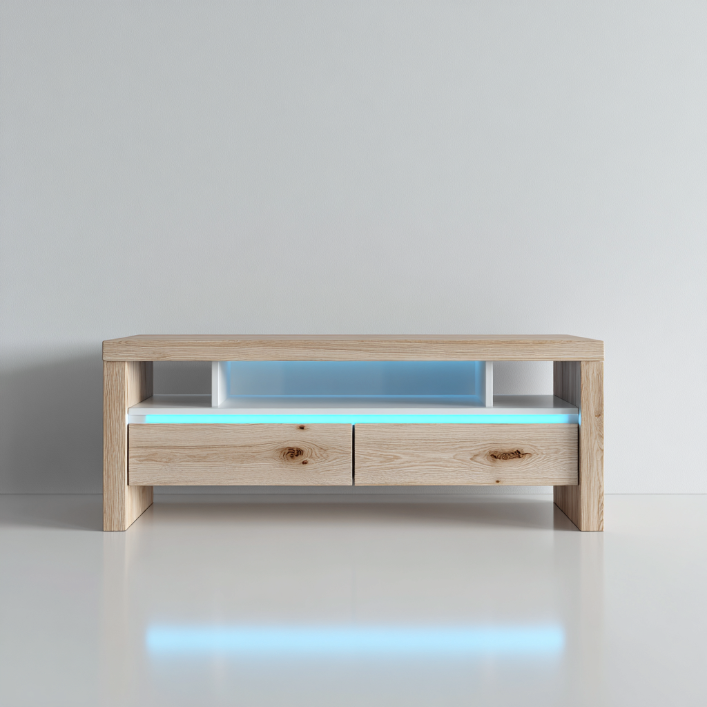Mobile TV in legno composito 140x40x50 cm - naturale - con illuminazione LED - design moderno - per soggiorno-villaovae