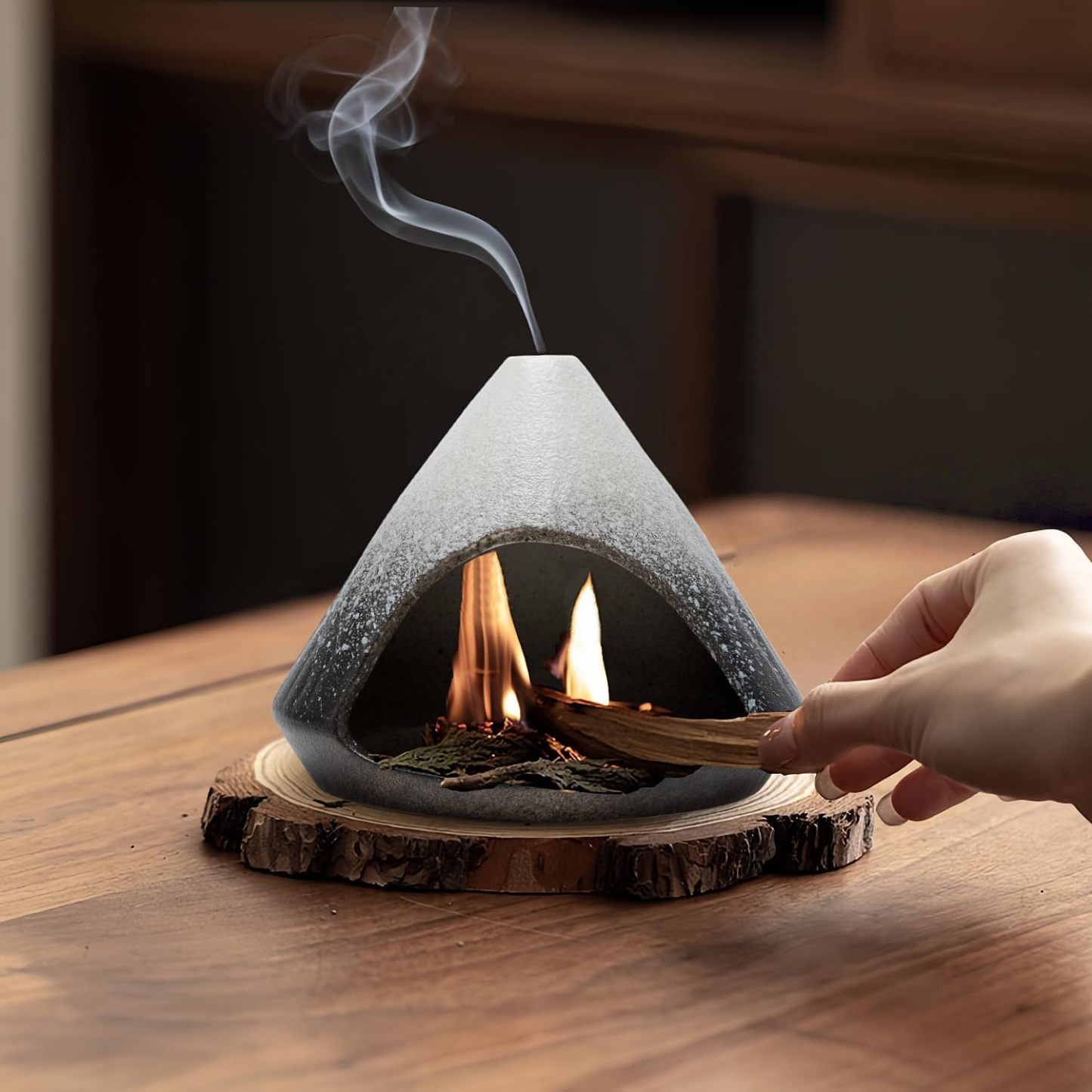 Palo Santo Holder, Mini Ceramic Zongzi Chimenea for Sage/Sticks/Cone, Modern Incense Burner for Yoga, Meditation, Energy Cleansing-Smudge Bowl with Ash Catcher, Anxiety Relief Gift for Women