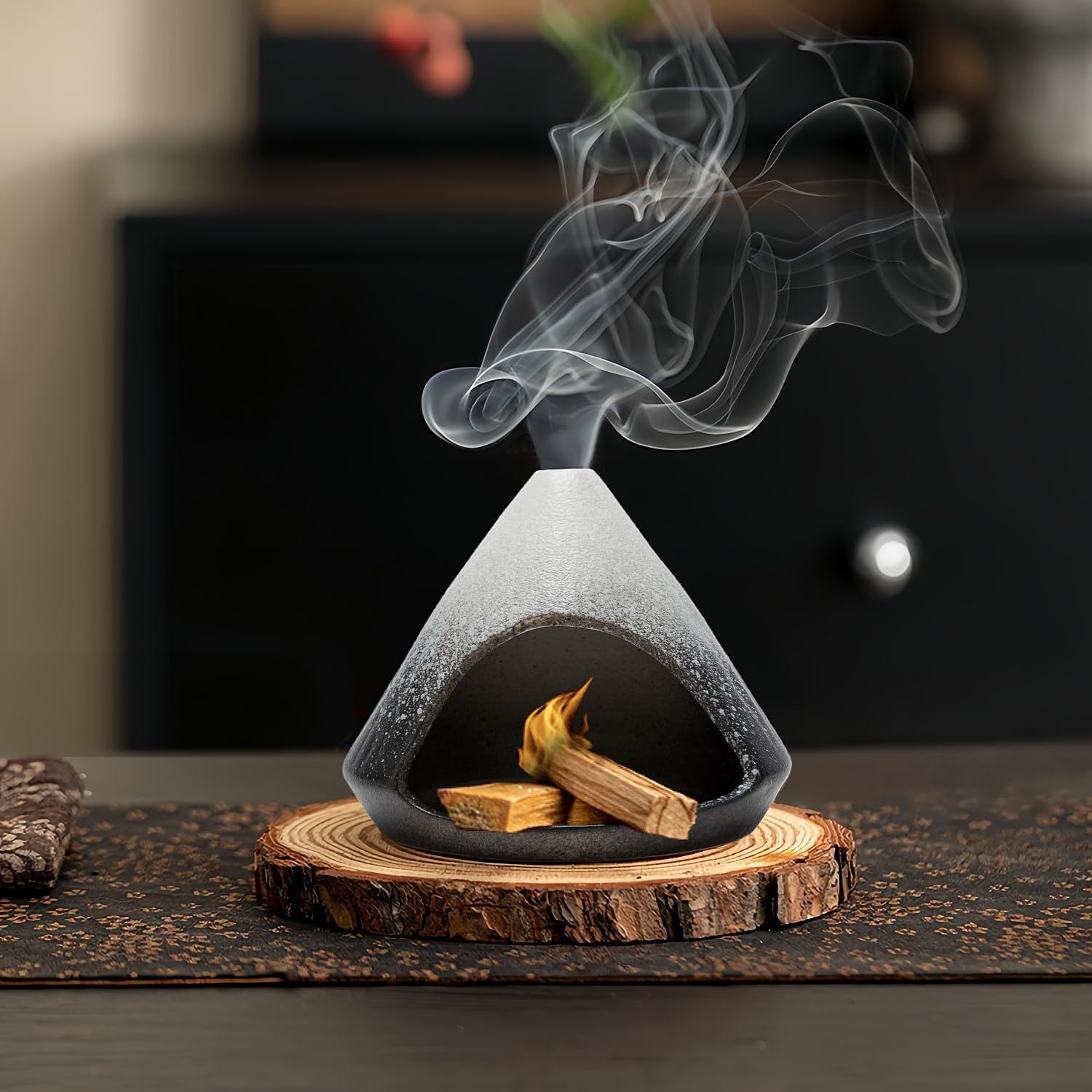 Palo Santo Holder, Mini Ceramic Zongzi Chimenea for Sage/Sticks/Cone, Modern Incense Burner for Yoga, Meditation, Energy Cleansing-Smudge Bowl with Ash Catcher, Anxiety Relief Gift for Women