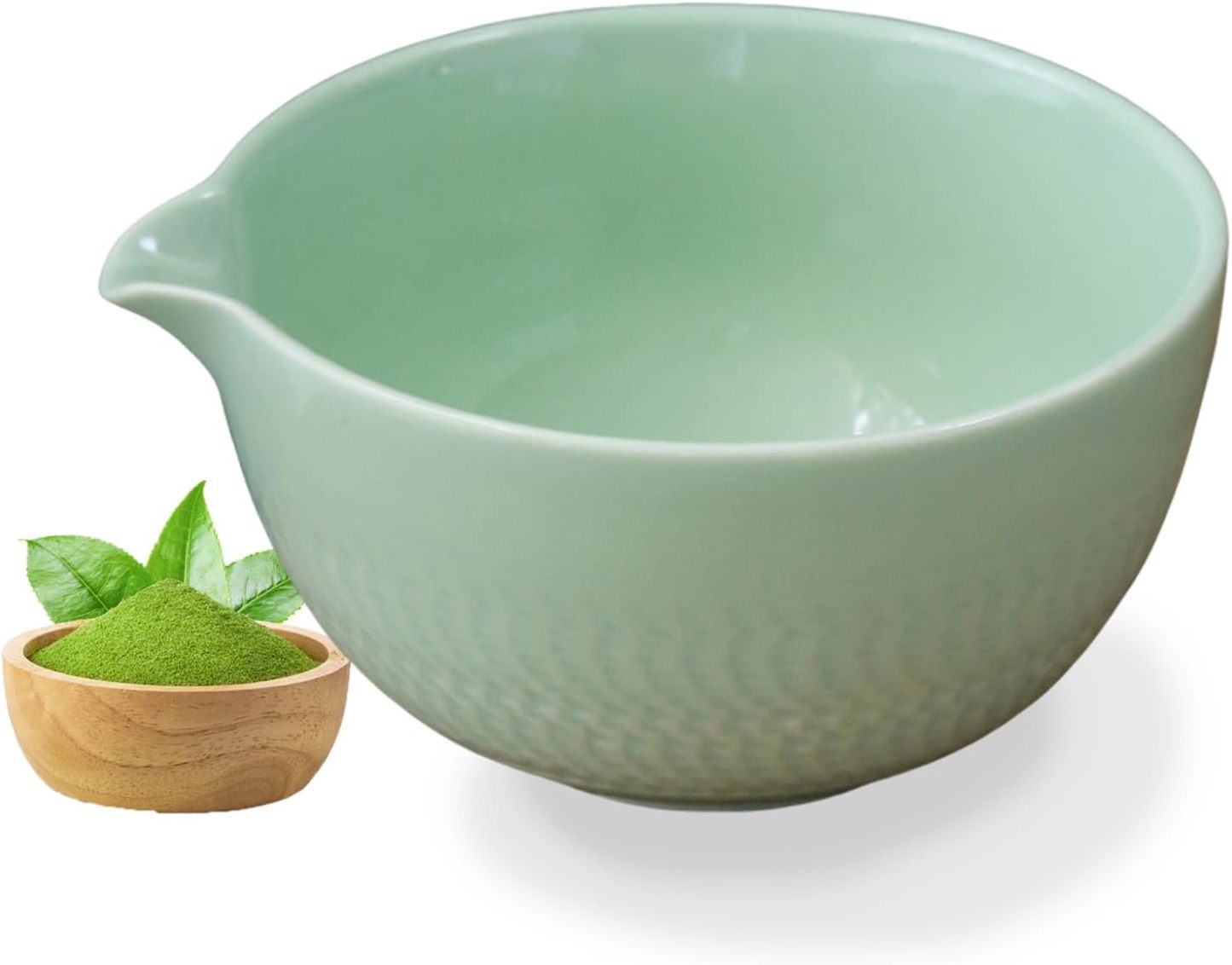 Japanese Style Matcha Bowl, 500 ml/18 oz Ceramic Matcha Bowl with Spout Japanese Ceremonial Matcha Chawan Mixing Bowl for Matcha Powder/Salad/Matcha Tea Ceremony (Green)