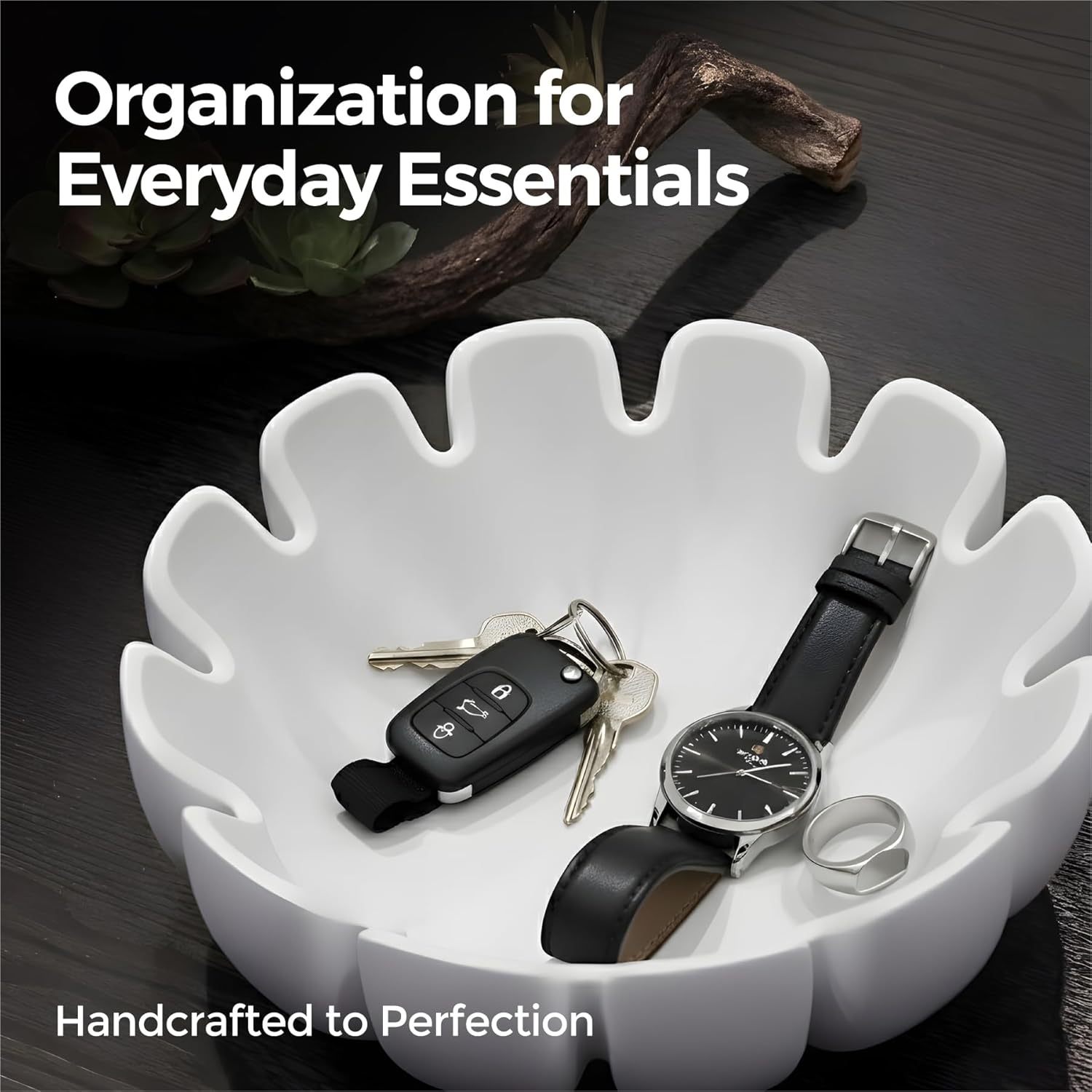 Decorative Bowl – Large Modern Centerpiece Bowl for Coffee Table, Countertop, or Kitchen Decor – Minimalist Handcrafted Accent Bowl for Living Room or Entryway/Key Bowl (White)