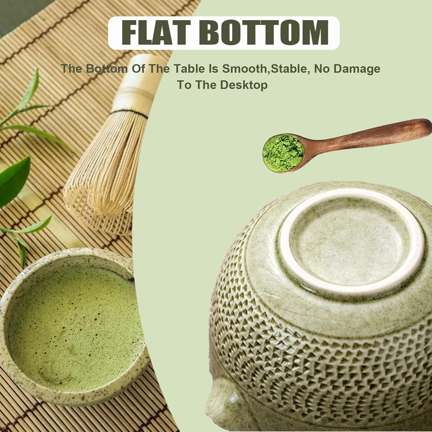 Japanese Style Matcha Bowl, 500 ml/18 oz Ceramic Matcha Bowl with Spout Japanese Ceremonial Matcha Chawan Mixing Bowl for Matcha Powder/Salad/Matcha Tea Ceremony (Green)