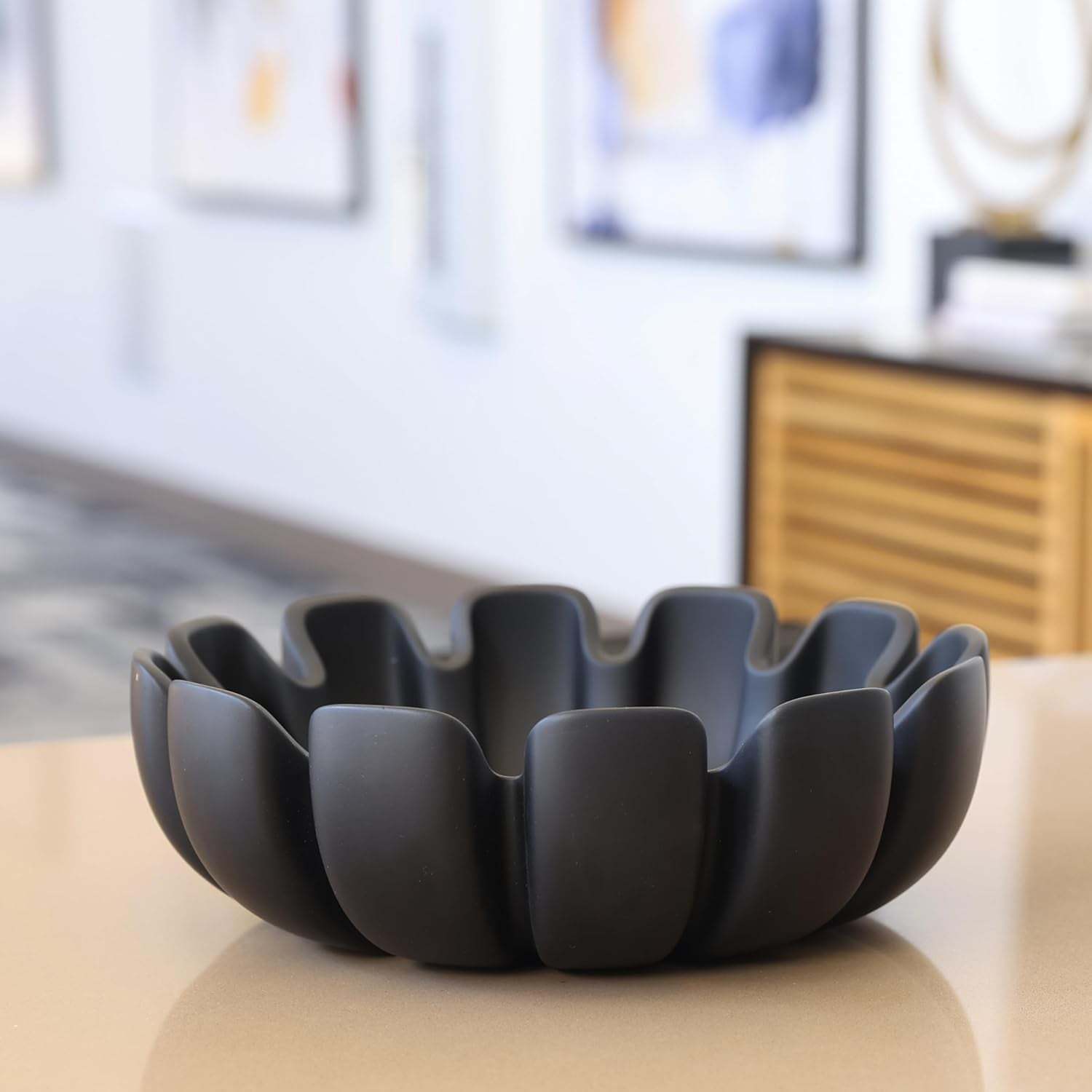 Decorative Bowl – Large Modern Centerpiece Bowl for Coffee Table, Countertop, or Kitchen Decor – Minimalist Handcrafted Accent Bowl for Living Room or Entryway/Key Bowl (White)