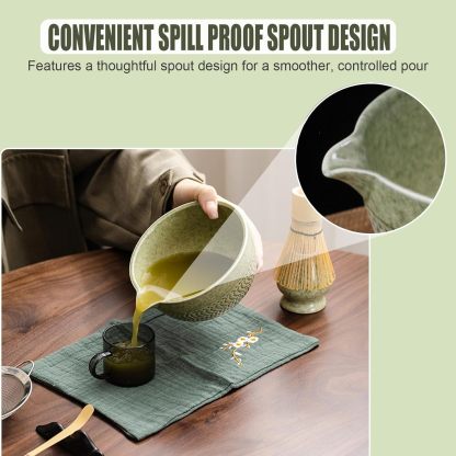 Japanese Style Matcha Bowl, 500 ml/18 oz Ceramic Matcha Bowl with Spout Japanese Ceremonial Matcha Chawan Mixing Bowl for Matcha Powder/Salad/Matcha Tea Ceremony (Green)