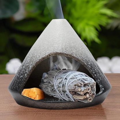 Palo Santo Holder, Mini Ceramic Zongzi Chimenea for Sage/Sticks/Cone, Modern Incense Burner for Yoga, Meditation, Energy Cleansing-Smudge Bowl with Ash Catcher, Anxiety Relief Gift for Women
