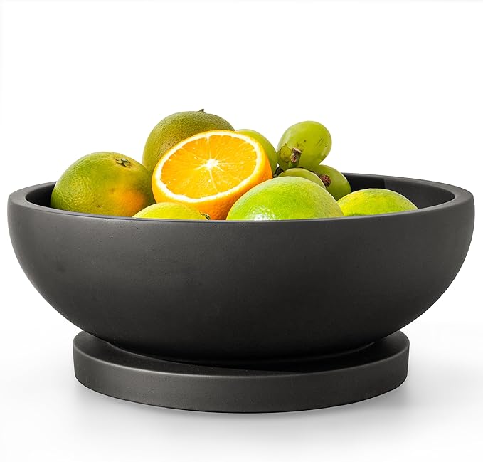 Decorative Concrete Fruit Bowl for Kitchen Counter – Elegant Pedestal Bowl with Smooth Finish for Home Decor | Handcrafted Key Bowl for Entryway Table, Coffee Table | 10.5in W x 4.25in L