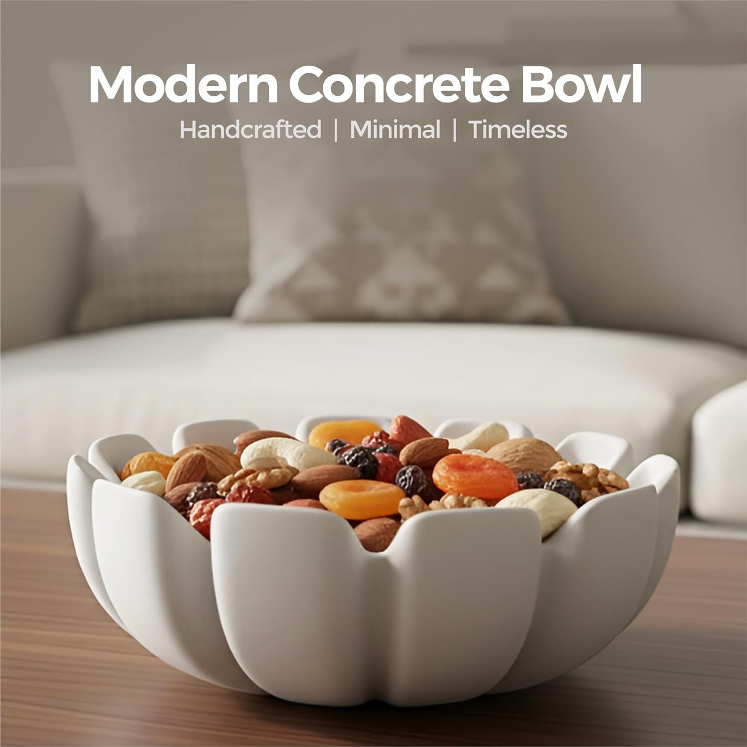 Decorative Bowl – Large Modern Centerpiece Bowl for Coffee Table, Countertop, or Kitchen Decor – Minimalist Handcrafted Accent Bowl for Living Room or Entryway/Key Bowl (White)