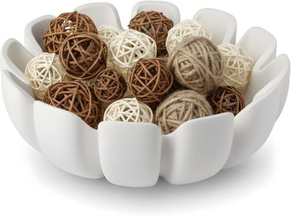 Decorative Bowl – Large Modern Centerpiece Bowl for Coffee Table, Countertop, or Kitchen Decor – Minimalist Handcrafted Accent Bowl for Living Room or Entryway/Key Bowl (White)
