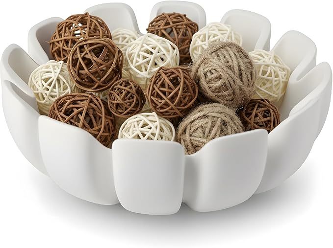 Decorative Bowl – Large Modern Centerpiece Bowl for Coffee Table, Countertop, or Kitchen Decor – Minimalist Handcrafted Accent Bowl for Living Room or Entryway/Key Bowl (White)