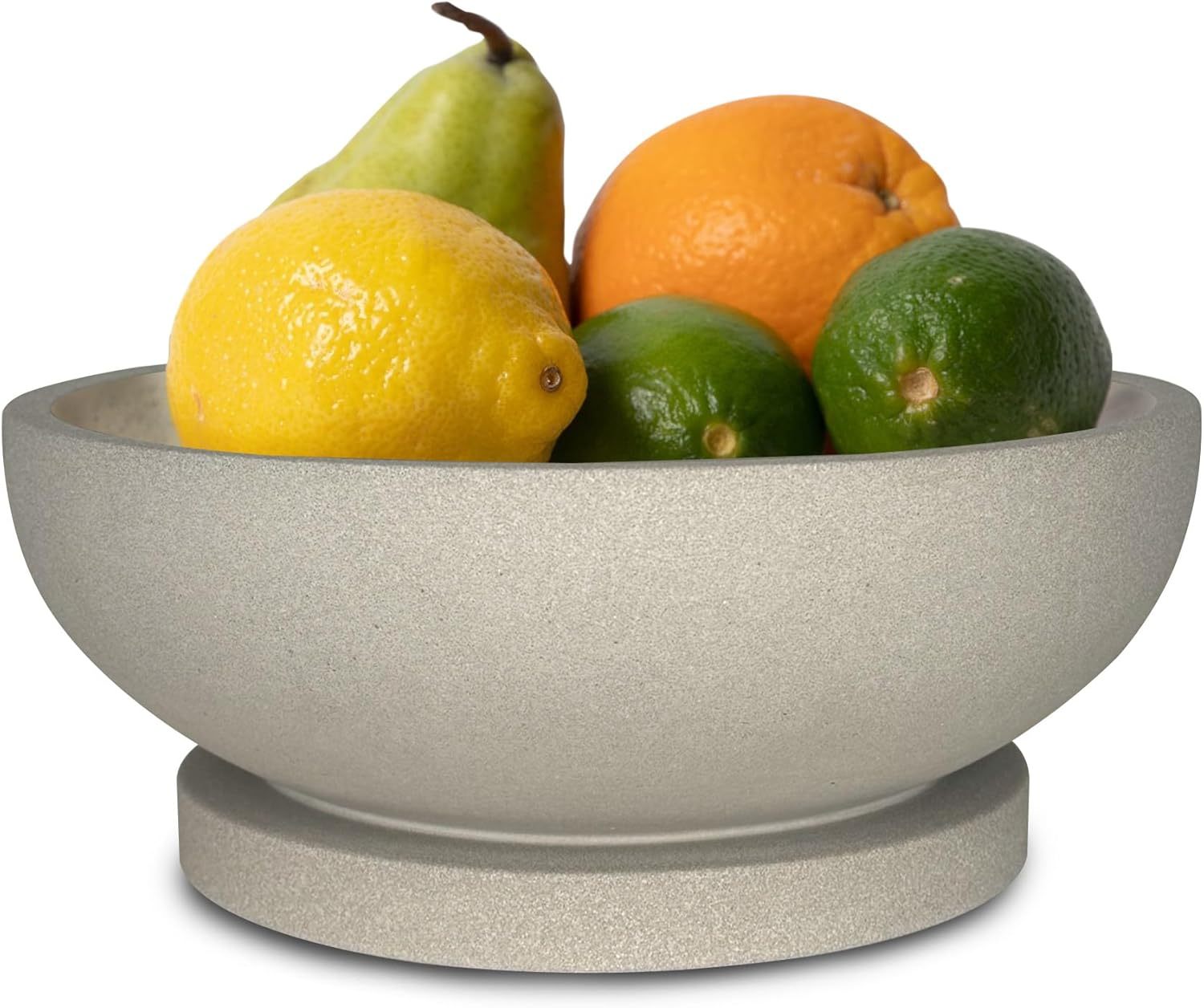 Decorative Concrete Fruit Bowl for Kitchen Counter – Elegant Pedestal Bowl with Smooth Finish for Home Decor | Handcrafted Key Bowl for Entryway Table, Coffee Table | 10.5in W x 4.25in L