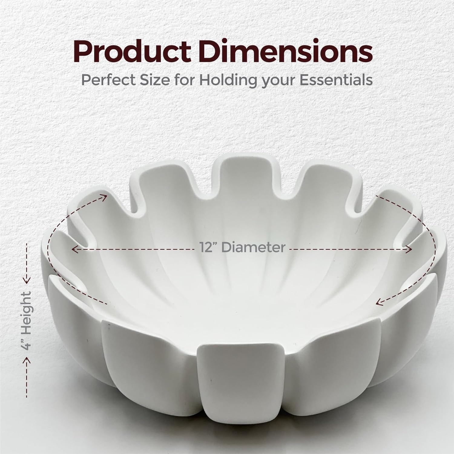 Decorative Bowl – Large Modern Centerpiece Bowl for Coffee Table, Countertop, or Kitchen Decor – Minimalist Handcrafted Accent Bowl for Living Room or Entryway/Key Bowl (White)