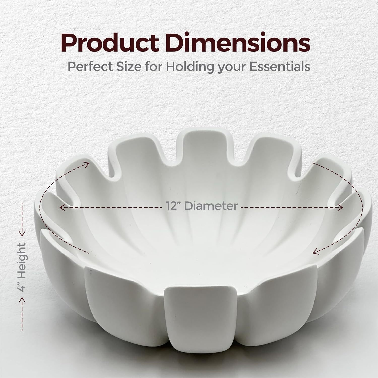 Decorative Bowl – Large Modern Centerpiece Bowl for Coffee Table, Countertop, or Kitchen Decor – Minimalist Handcrafted Accent Bowl for Living Room or Entryway/Key Bowl (White)