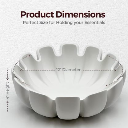 Decorative Bowl – Large Modern Centerpiece Bowl for Coffee Table, Countertop, or Kitchen Decor – Minimalist Handcrafted Accent Bowl for Living Room or Entryway/Key Bowl (White)