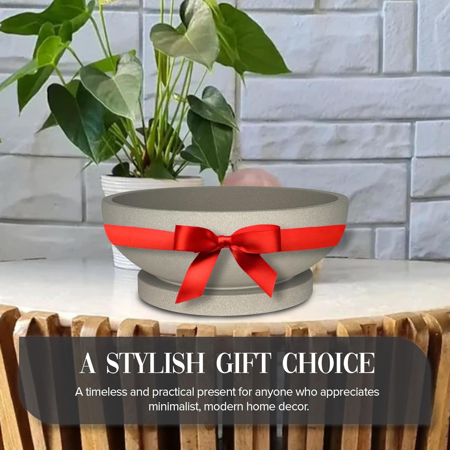 Decorative Concrete Fruit Bowl for Kitchen Counter – Elegant Pedestal Bowl with Smooth Finish for Home Decor | Handcrafted Key Bowl for Entryway Table, Coffee Table | 10.5in W x 4.25in L