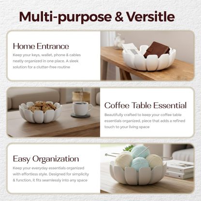 Decorative Bowl – Large Modern Centerpiece Bowl for Coffee Table, Countertop, or Kitchen Decor – Minimalist Handcrafted Accent Bowl for Living Room or Entryway/Key Bowl (White)