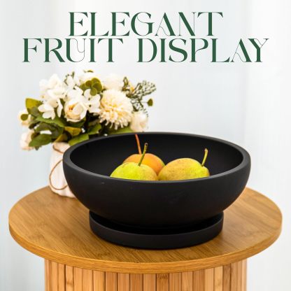 Decorative Concrete Fruit Bowl for Kitchen Counter – Elegant Pedestal Bowl with Smooth Finish for Home Decor | Handcrafted Key Bowl for Entryway Table, Coffee Table | 10.5in W x 4.25in L