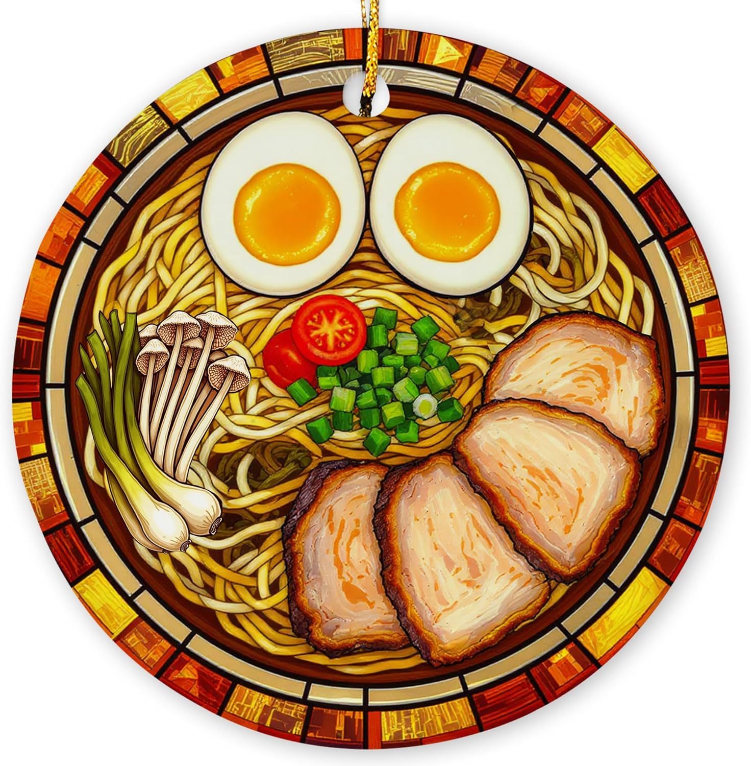 Ramen Ornament for Noodle Ramen Lovers, Women, Men - Food Ornaments for Christmas Tree - Noodles Bowl Ceramic Ornament