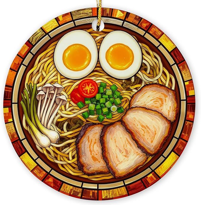 Ramen Ornament for Noodle Ramen Lovers, Women, Men - Food Ornaments for Christmas Tree - Noodles Bowl Ceramic Ornament