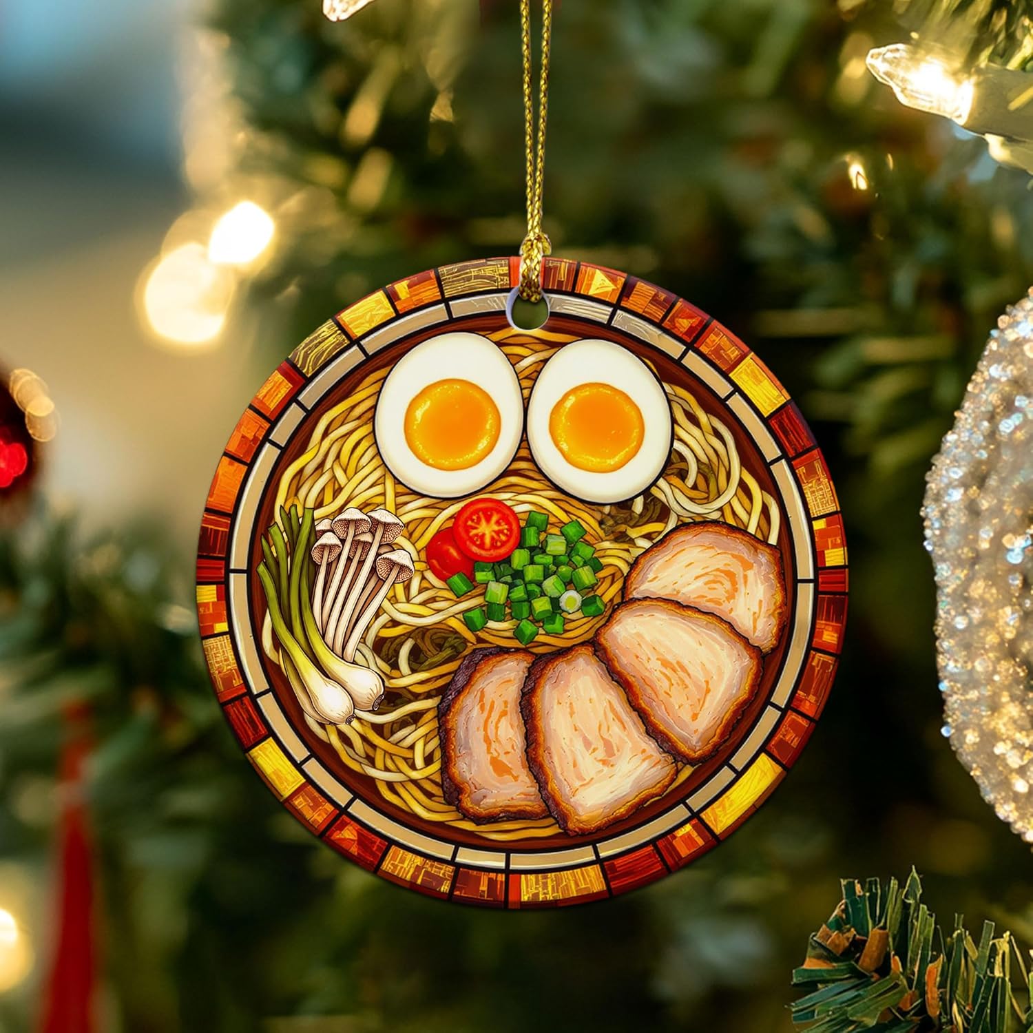 Ramen Ornament for Noodle Ramen Lovers, Women, Men - Food Ornaments for Christmas Tree - Noodles Bowl Ceramic Ornament