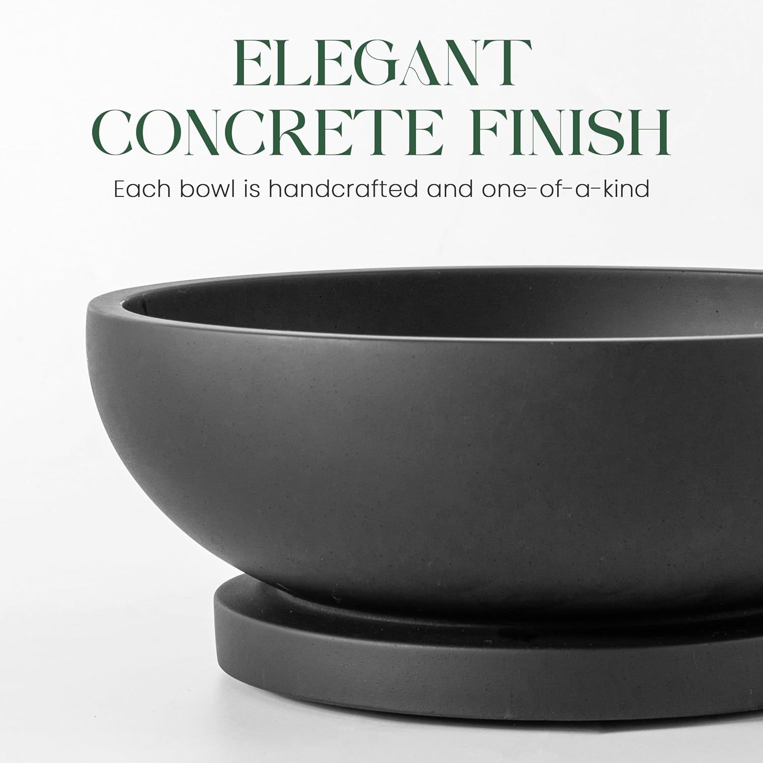 Decorative Concrete Fruit Bowl for Kitchen Counter – Elegant Pedestal Bowl with Smooth Finish for Home Decor | Handcrafted Key Bowl for Entryway Table, Coffee Table | 10.5in W x 4.25in L