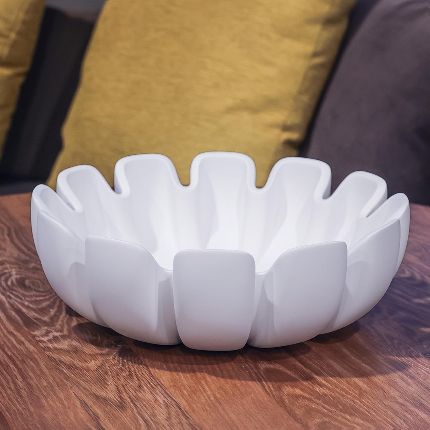 Decorative Bowl – Large Modern Centerpiece Bowl for Coffee Table, Countertop, or Kitchen Decor – Minimalist Handcrafted Accent Bowl for Living Room or Entryway/Key Bowl (White)