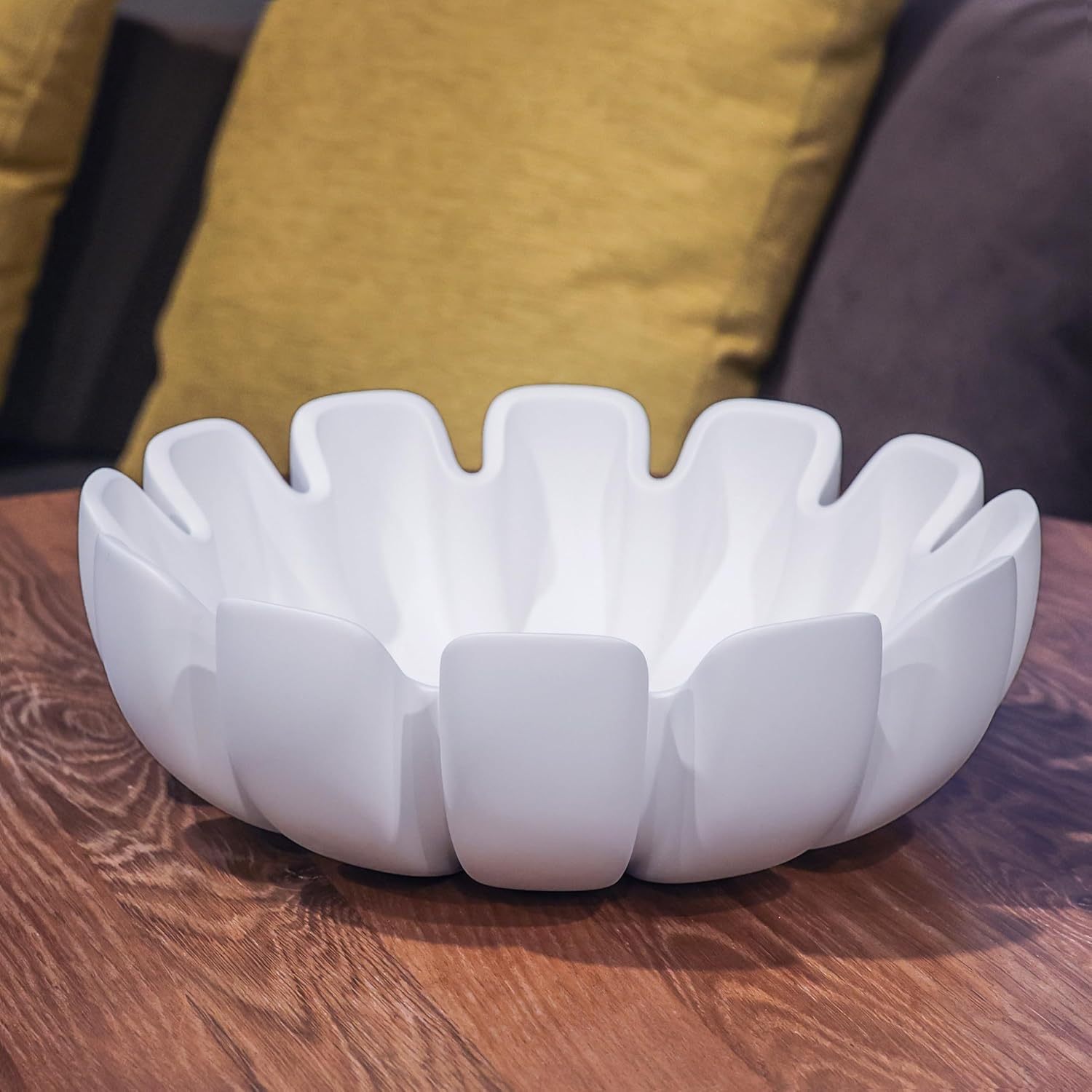 Decorative Bowl – Large Modern Centerpiece Bowl for Coffee Table, Countertop, or Kitchen Decor – Minimalist Handcrafted Accent Bowl for Living Room or Entryway/Key Bowl (White)