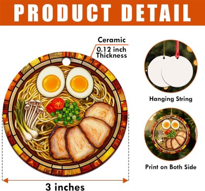 Ramen Ornament for Noodle Ramen Lovers, Women, Men - Food Ornaments for Christmas Tree - Noodles Bowl Ceramic Ornament