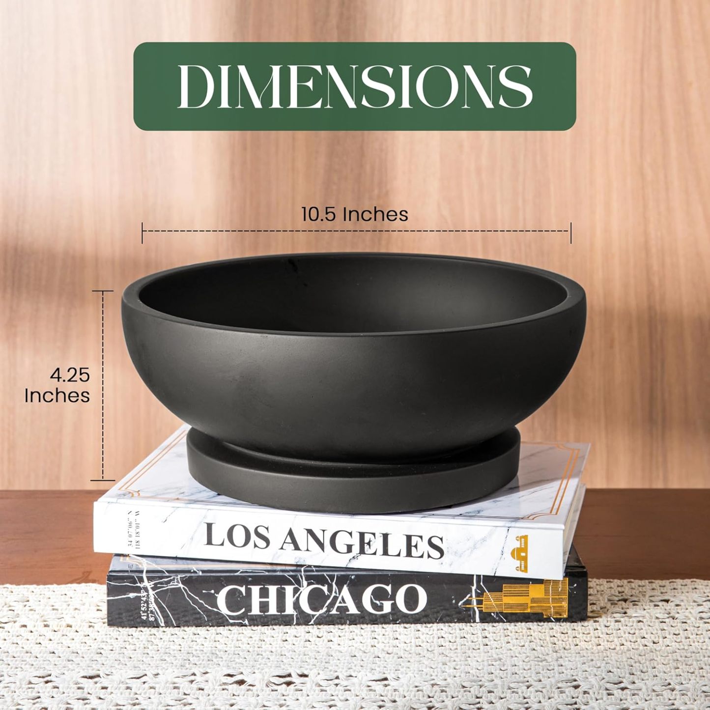 Decorative Concrete Fruit Bowl for Kitchen Counter – Elegant Pedestal Bowl with Smooth Finish for Home Decor | Handcrafted Key Bowl for Entryway Table, Coffee Table | 10.5in W x 4.25in L