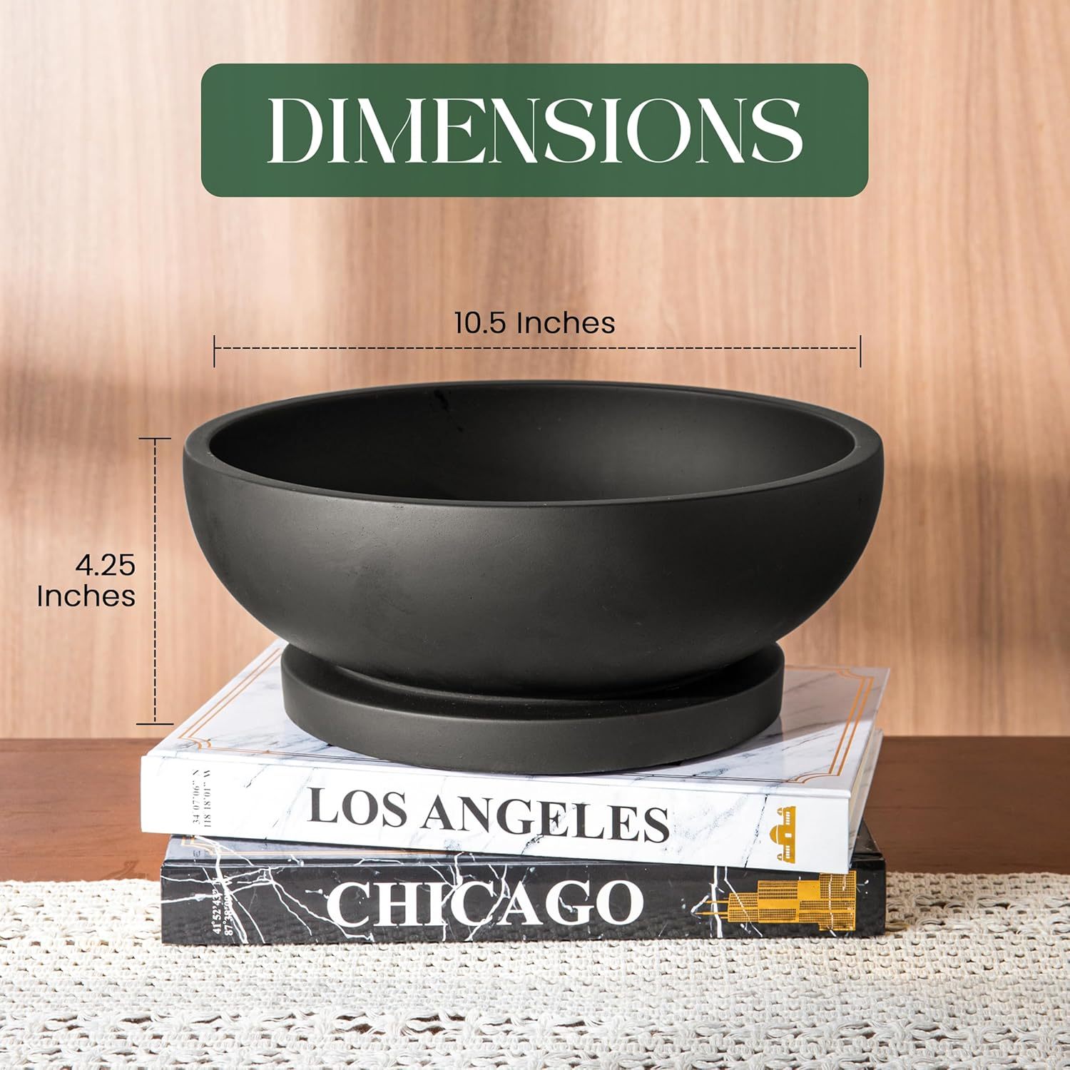 Decorative Concrete Fruit Bowl for Kitchen Counter – Elegant Pedestal Bowl with Smooth Finish for Home Decor | Handcrafted Key Bowl for Entryway Table, Coffee Table | 10.5in W x 4.25in L